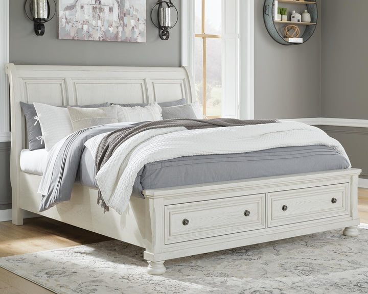 Robbinsdale King Sleigh Bed with Storage - Antique White (2)