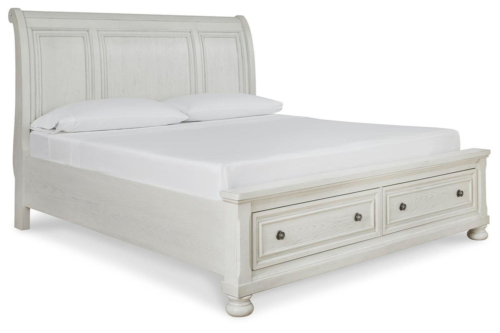 Robbinsdale King Sleigh Bed with Storage - Antique White (1)