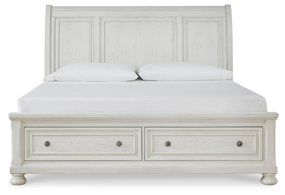Robbinsdale King Sleigh Bed with Storage - Antique White (4)
