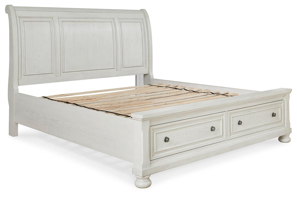 Robbinsdale King Sleigh Bed with Storage - Antique White (3)