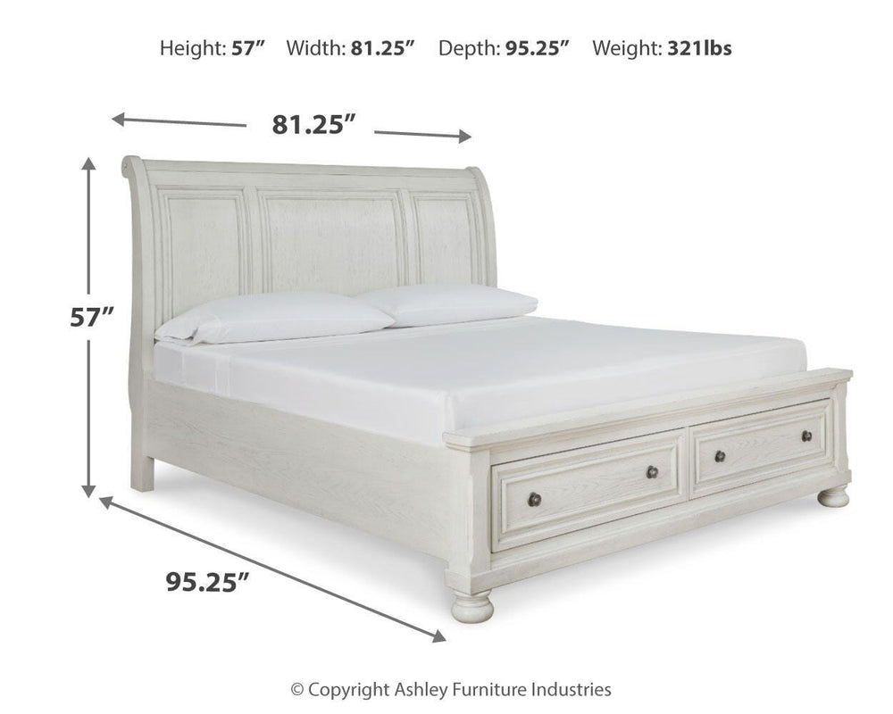 Robbinsdale King Sleigh Bed with Storage - Antique White (7)