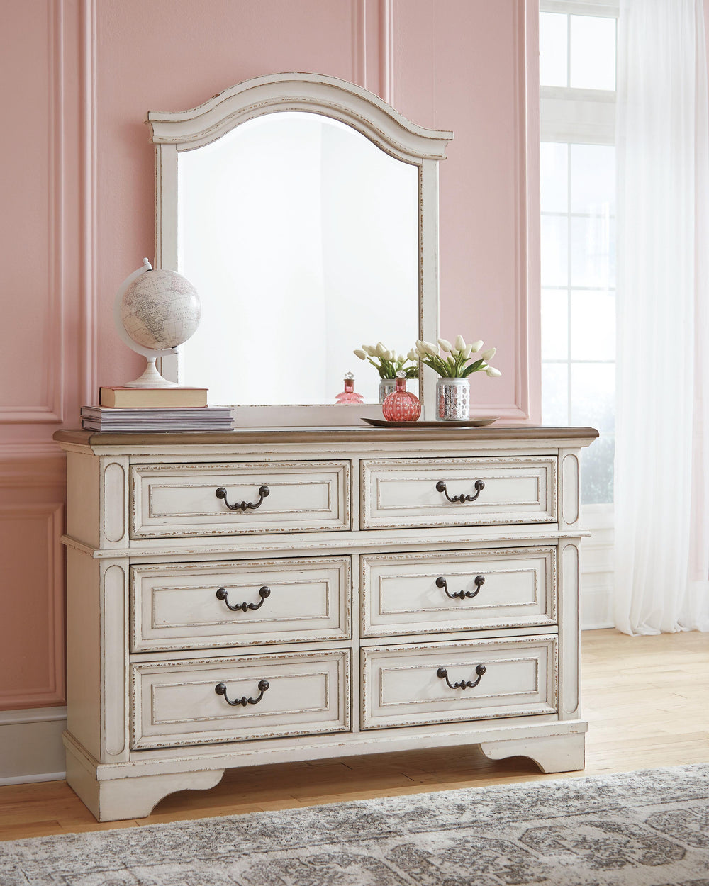 Realyn Dresser and Mirror - Chipped White (2)