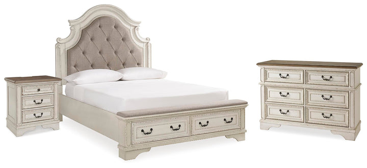 Realyn Queen Upholstered Panel Bed with Storage, Dresser and Nightstand - Two-tone (1)