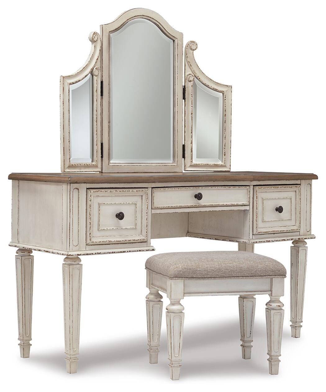 Realyn Vanity and Mirror with Stool - White (1)