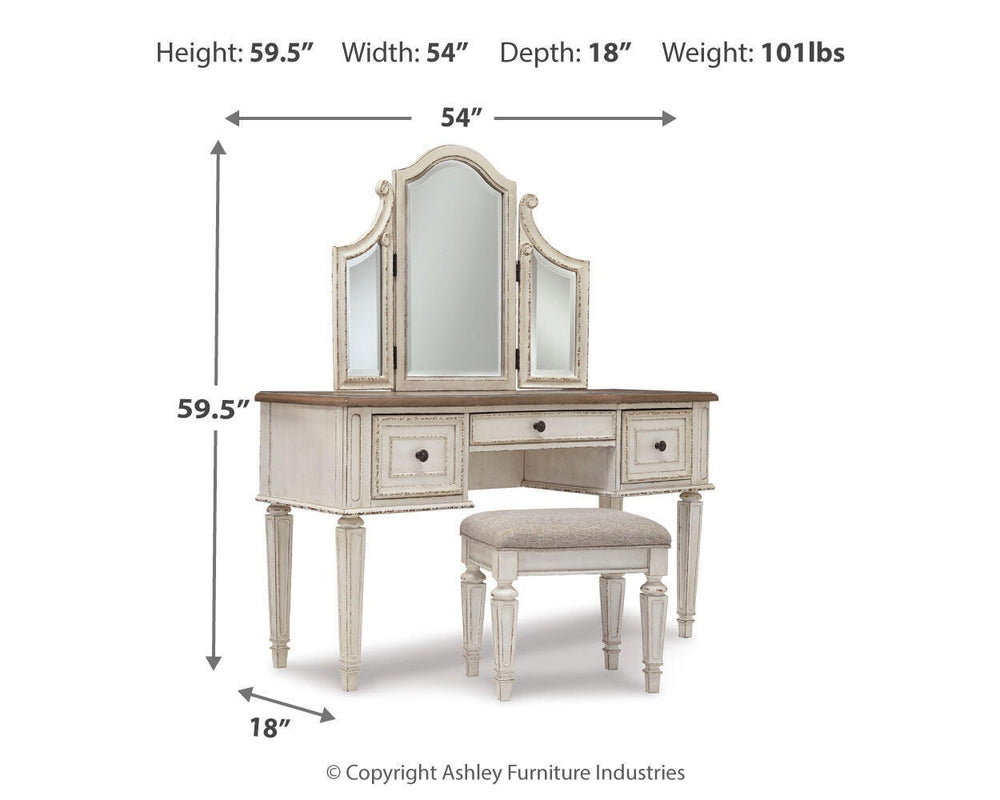 Realyn Vanity and Mirror with Stool - White (4)