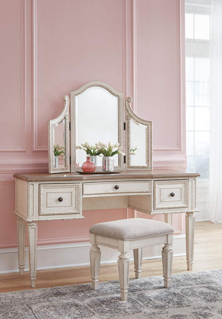 Realyn Vanity and Mirror with Stool - White (3)