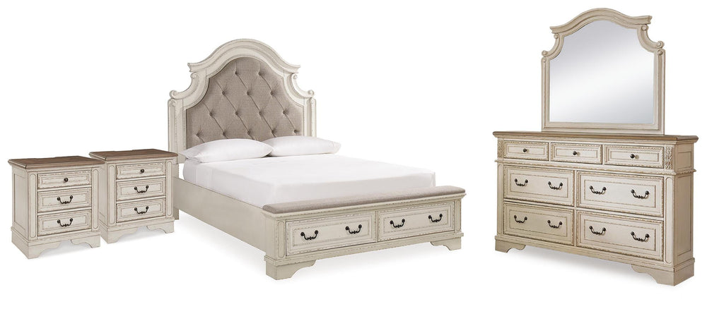 Realyn Queen Panel Bed, Dresser, Mirror and 2 Nightstands - Two-tone (1)