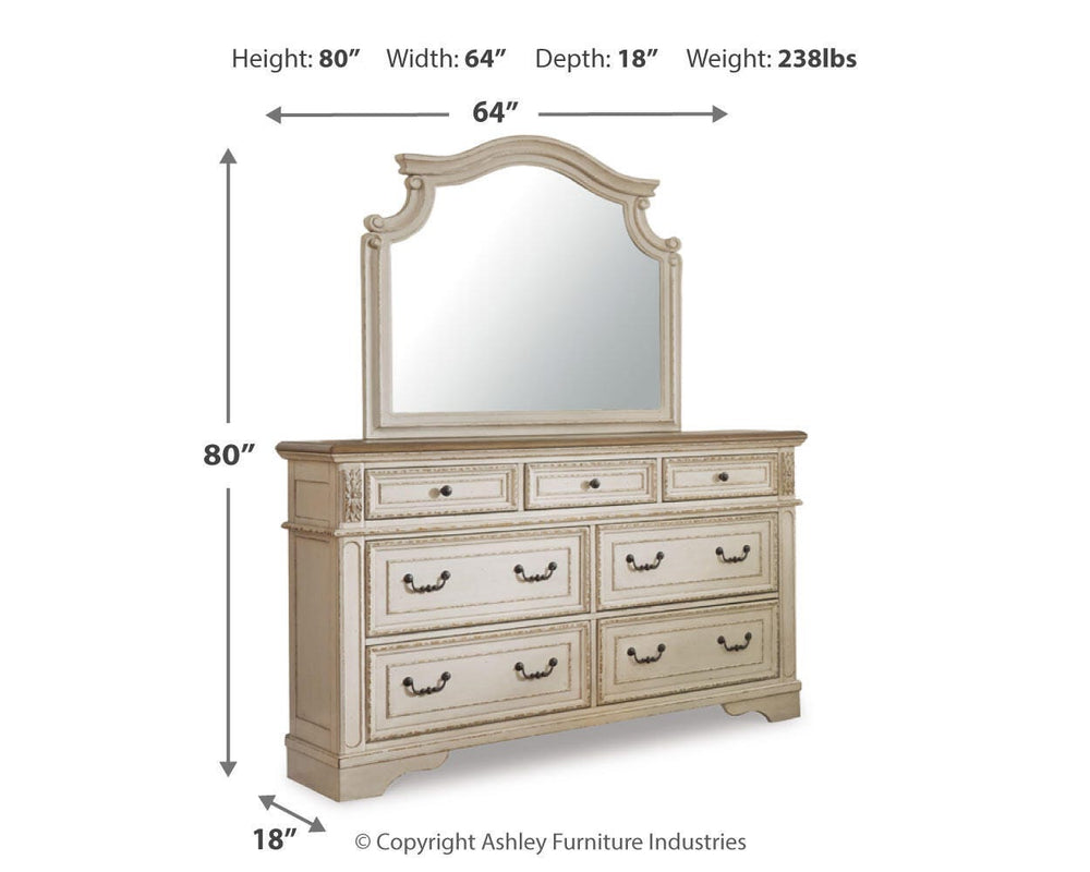 Realyn Queen Upholstery Panel Bed, Dresser, Mirror and Nightstand - Two-tone (10)