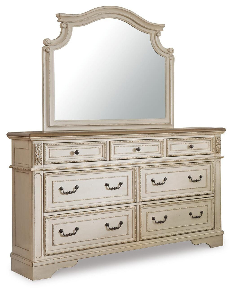 Realyn Queen Panel Bed, Dresser, Mirror and 2 Nightstands - Two-tone (2)