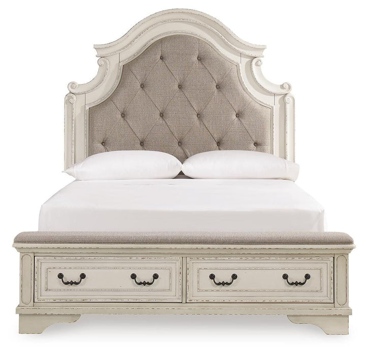 Realyn Queen Upholstered Panel Bed, Dresser, Mirror and Chest (6)