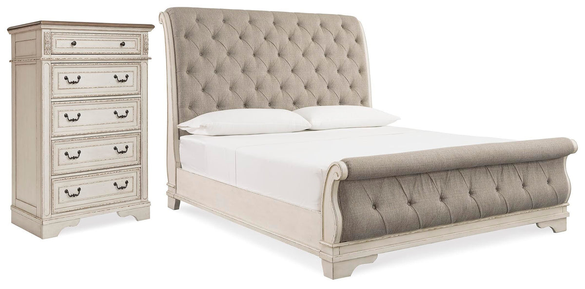 Realyn Queen Upholstered Sleigh Bed and Chest - Two-tone (1)