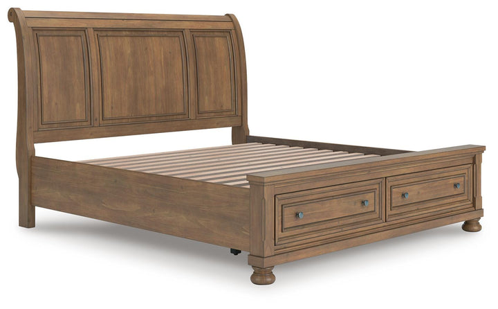 Feddinger King Storage Sleigh Bed - Light Brown (3)