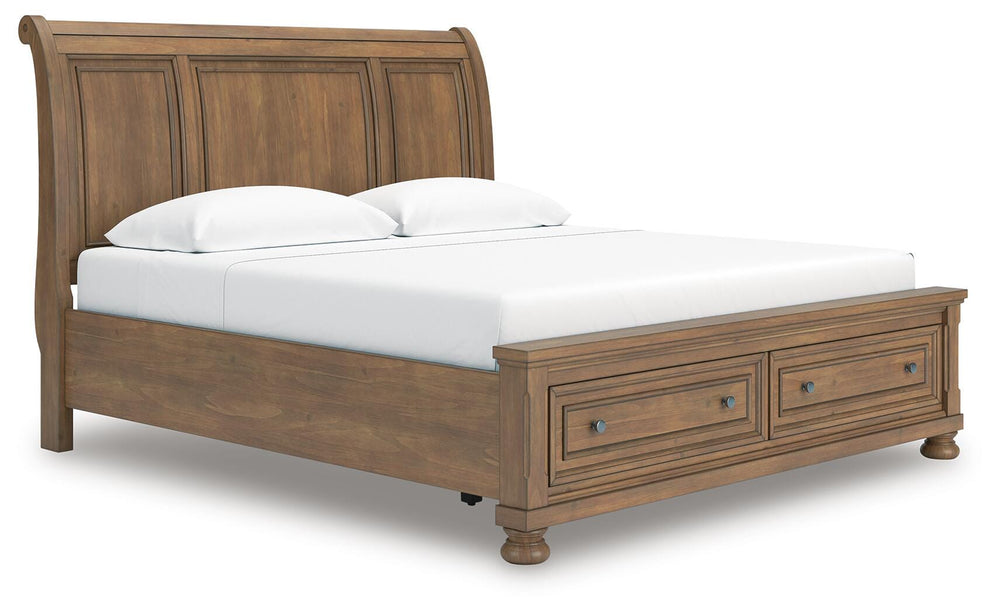 Feddinger King Storage Sleigh Bed - Light Brown (1)