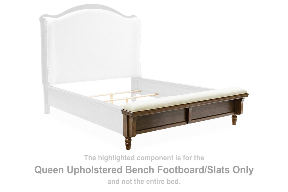 Sturlayne Queen Upholstered Bench Footboard/Slats - Dark Brown (1)