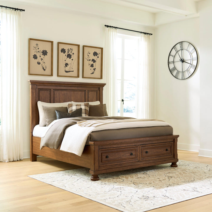 Zackaryn Queen Panel Storage Bed - Warm Brown