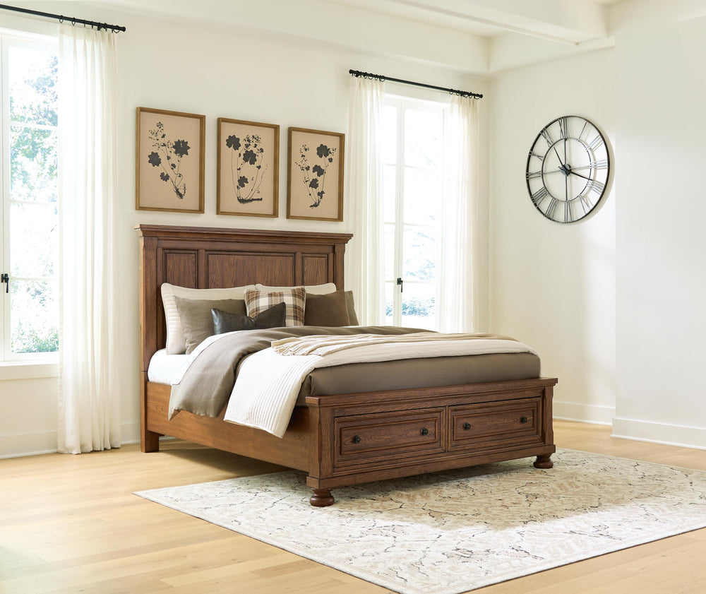 Zackaryn Queen Panel Storage Bed - Warm Brown
