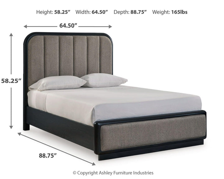 Rowanbeck Queen Upholstered Panel Bed, Dresser, Mirror and Nightstand (7)