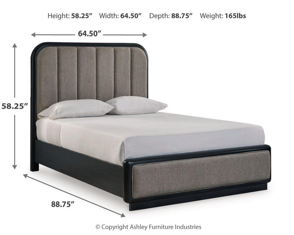 Rowanbeck Queen Upholstered Panel Bed, Dresser, Mirror and Nightstand (7)