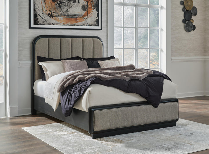 Rowanbeck Queen Upholstered Panel Bed - Dark Gray (2)