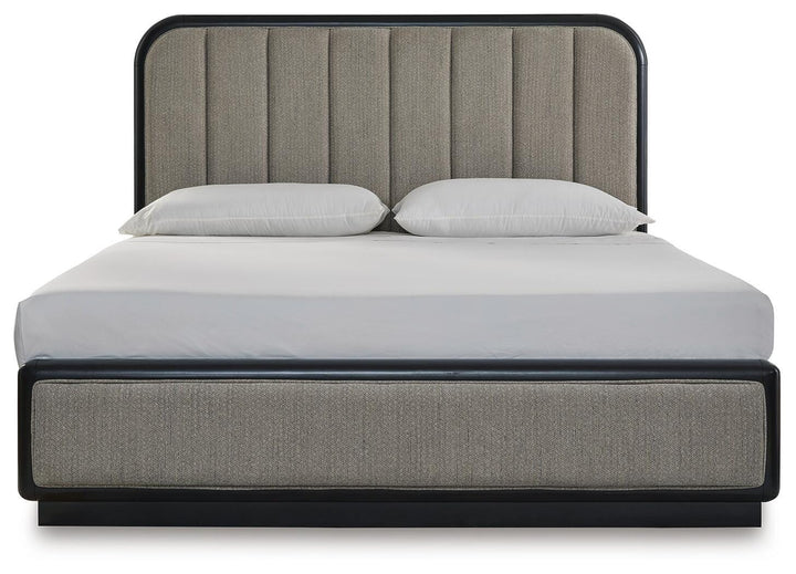 Rowanbeck King Upholstered Panel Bed - Dark Gray (4)