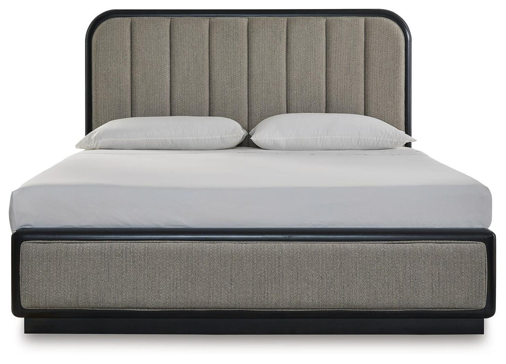 Rowanbeck King Upholstered Panel Bed - Dark Gray (4)
