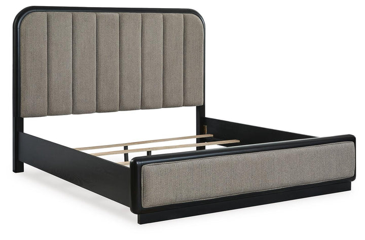 Rowanbeck King Upholstered Panel Bed - Dark Gray (3)
