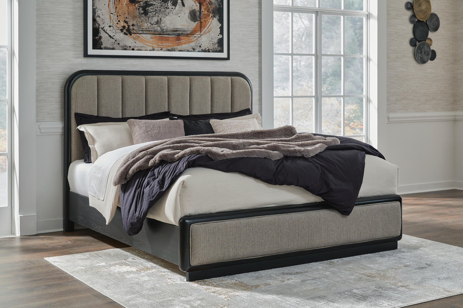 Rowanbeck King Upholstered Panel Bed - Dark Gray (2)