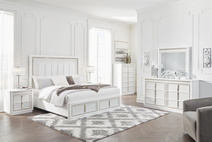 Chalanna Queen Upholstered Storage Bed, Dresser and Mirror - White (9)
