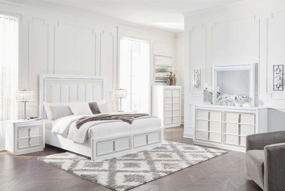 Chalanna Queen Upholstered Storage Bed, Dresser and Mirror - White (10)