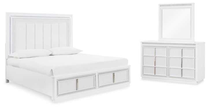 Chalanna Queen Upholstered Storage Bed, Dresser and Mirror - White (1)