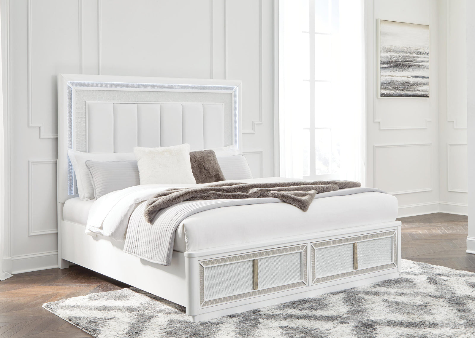 Chalanna California King Upholstered Storage Bed - White (2)