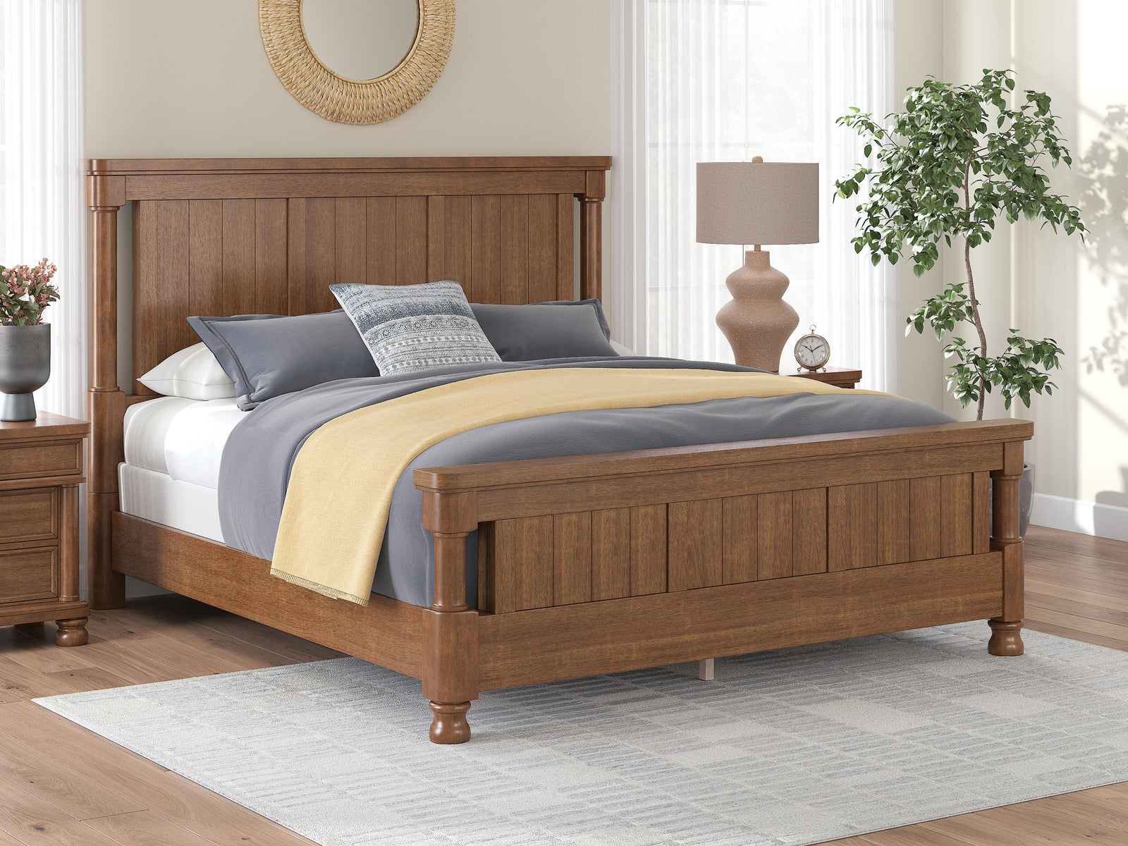 Rowlenstown California King Poster Bed - Light Brown (2)