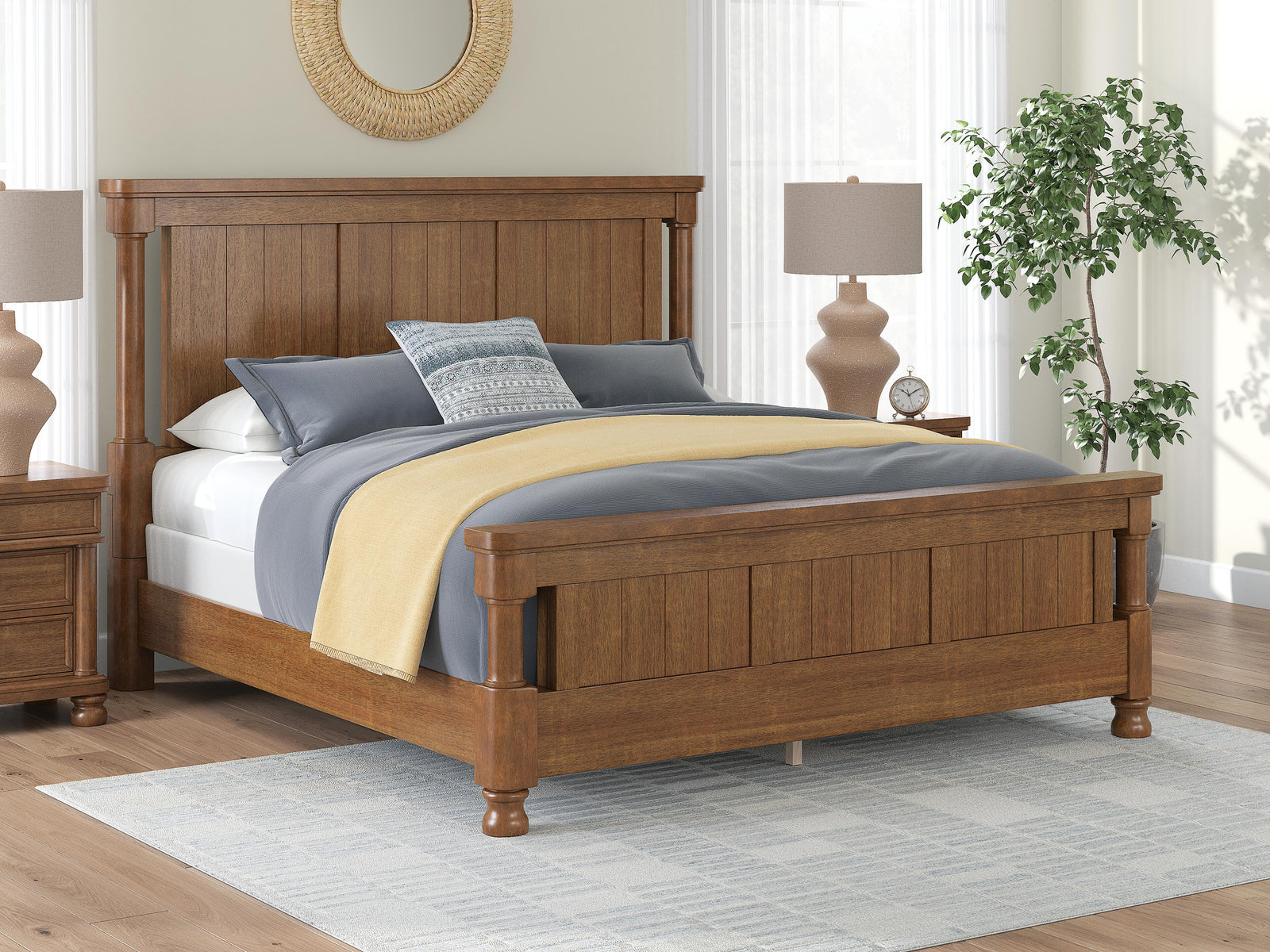 Rowlenstown King Poster Bed - Light Brown (2)