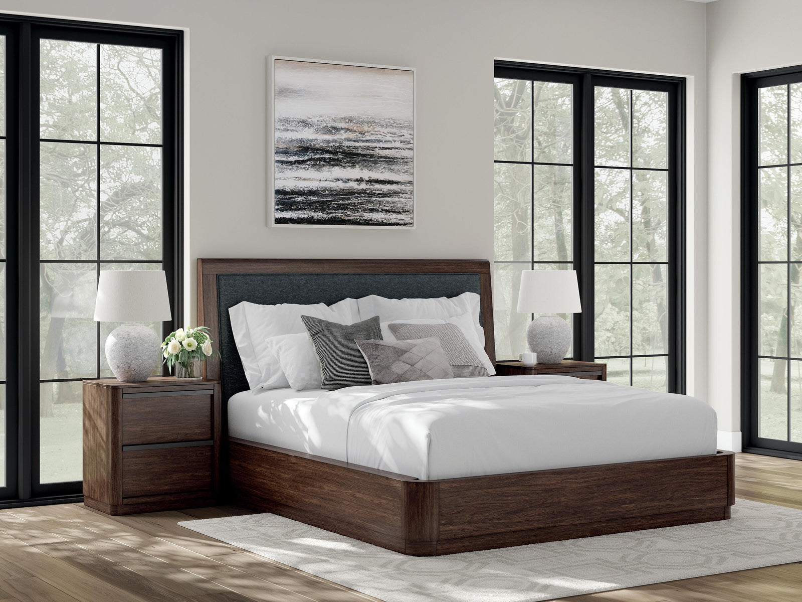 Dilenno California King Upholstered Panel Bed - Dark Brown (2)