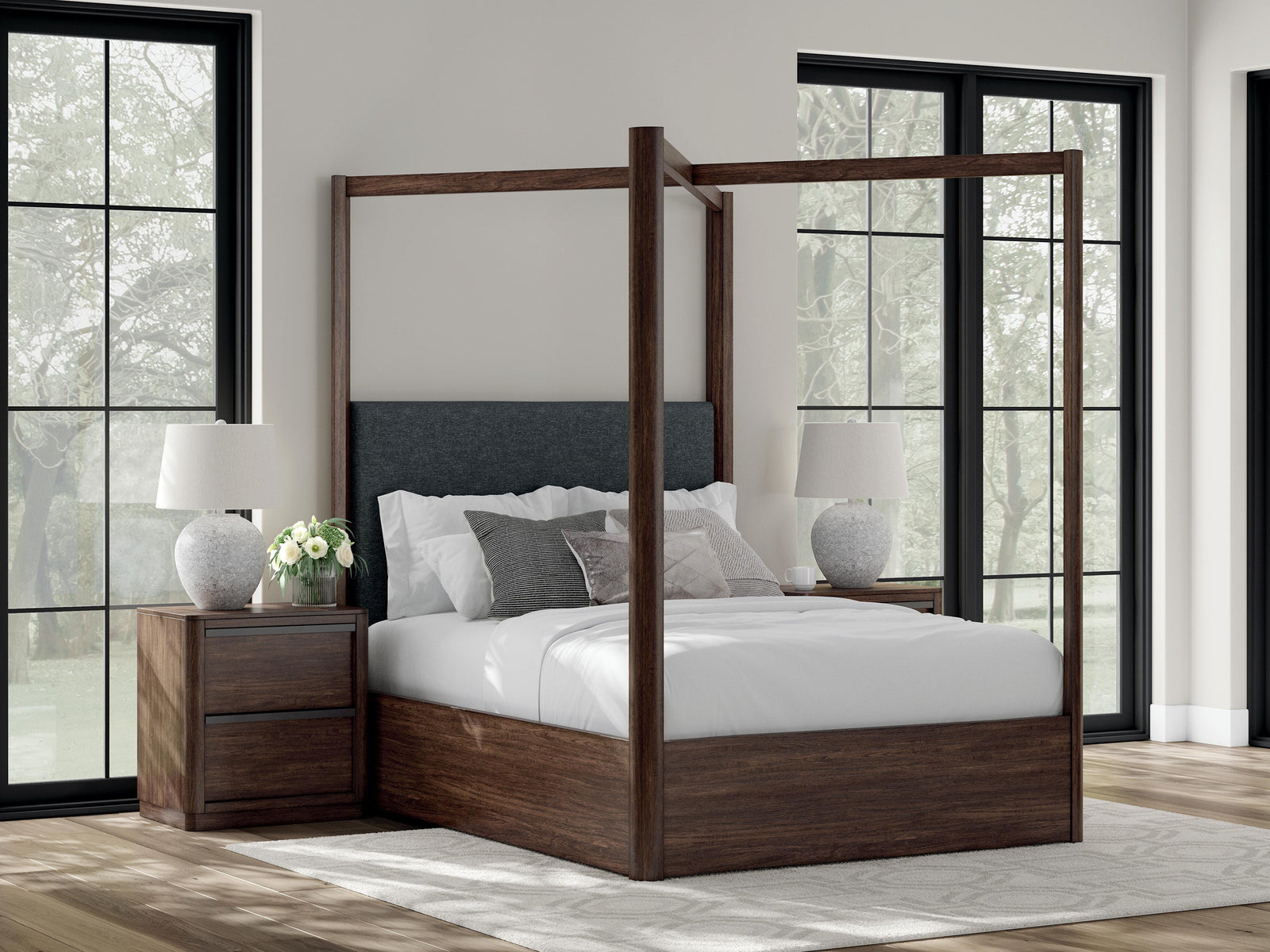 Dilenno Queen Canopy Bed - Dark Brown (2)