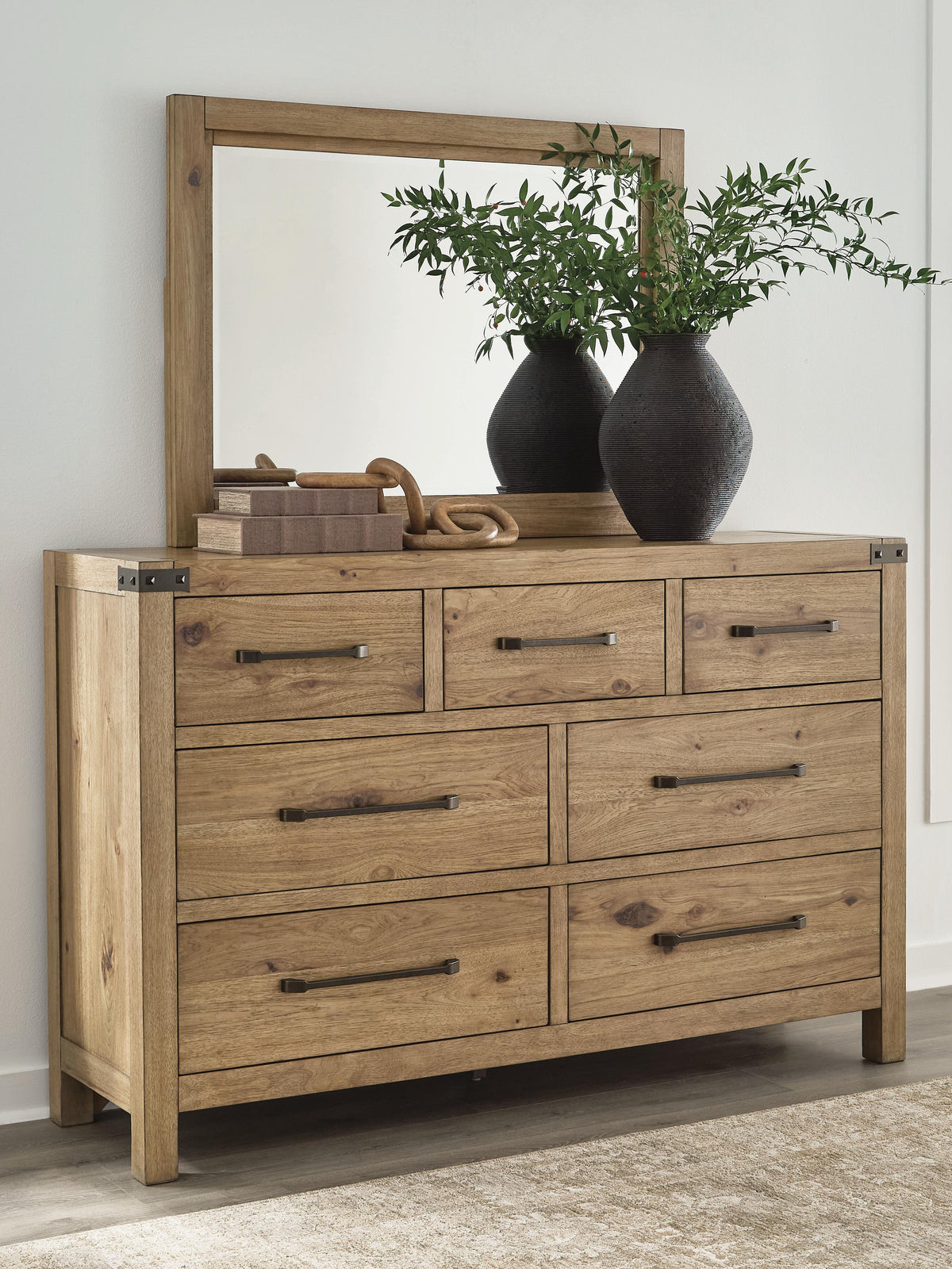 Ridgester Dresser and Mirror - Light Brown (2)