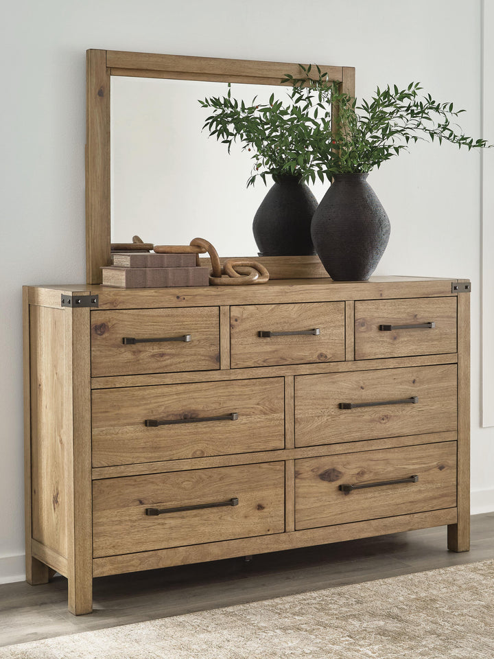 Ridgester Dresser and Mirror - Light Brown (2)