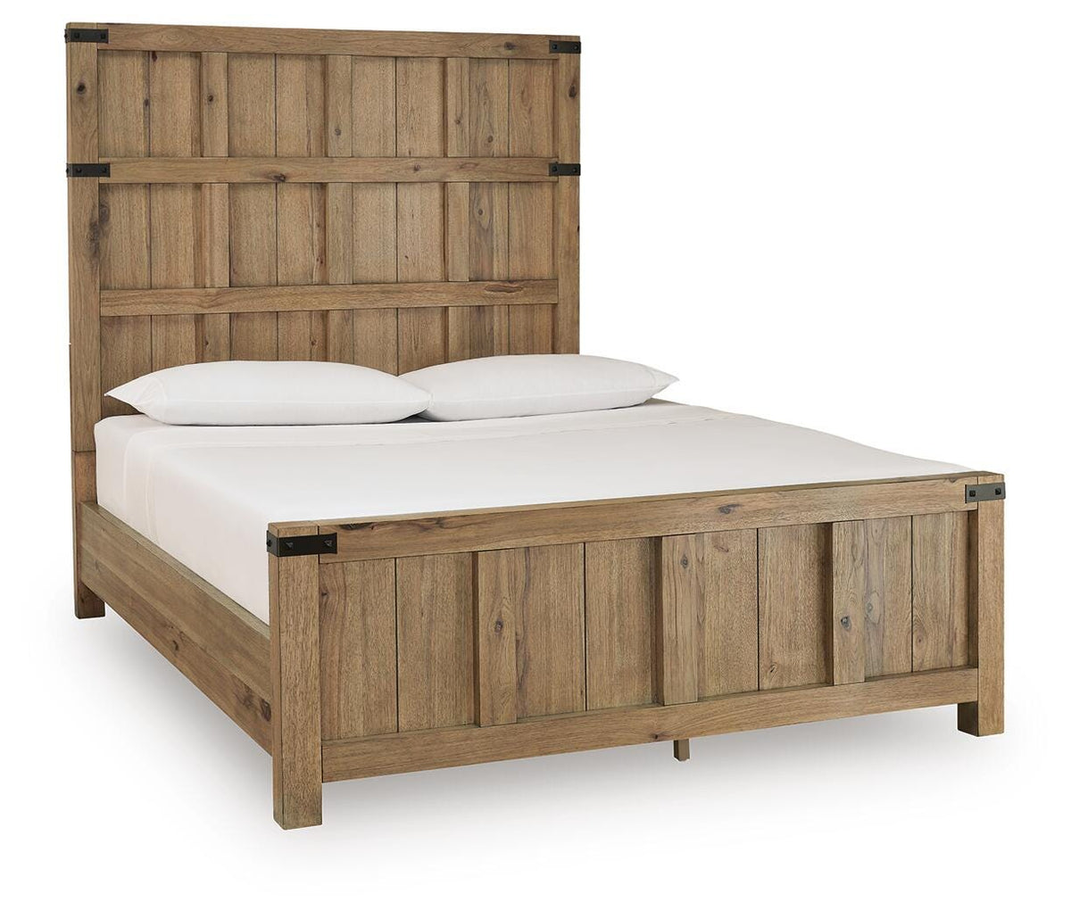 Ridgester Queen Panel Bed - Light Brown (1)