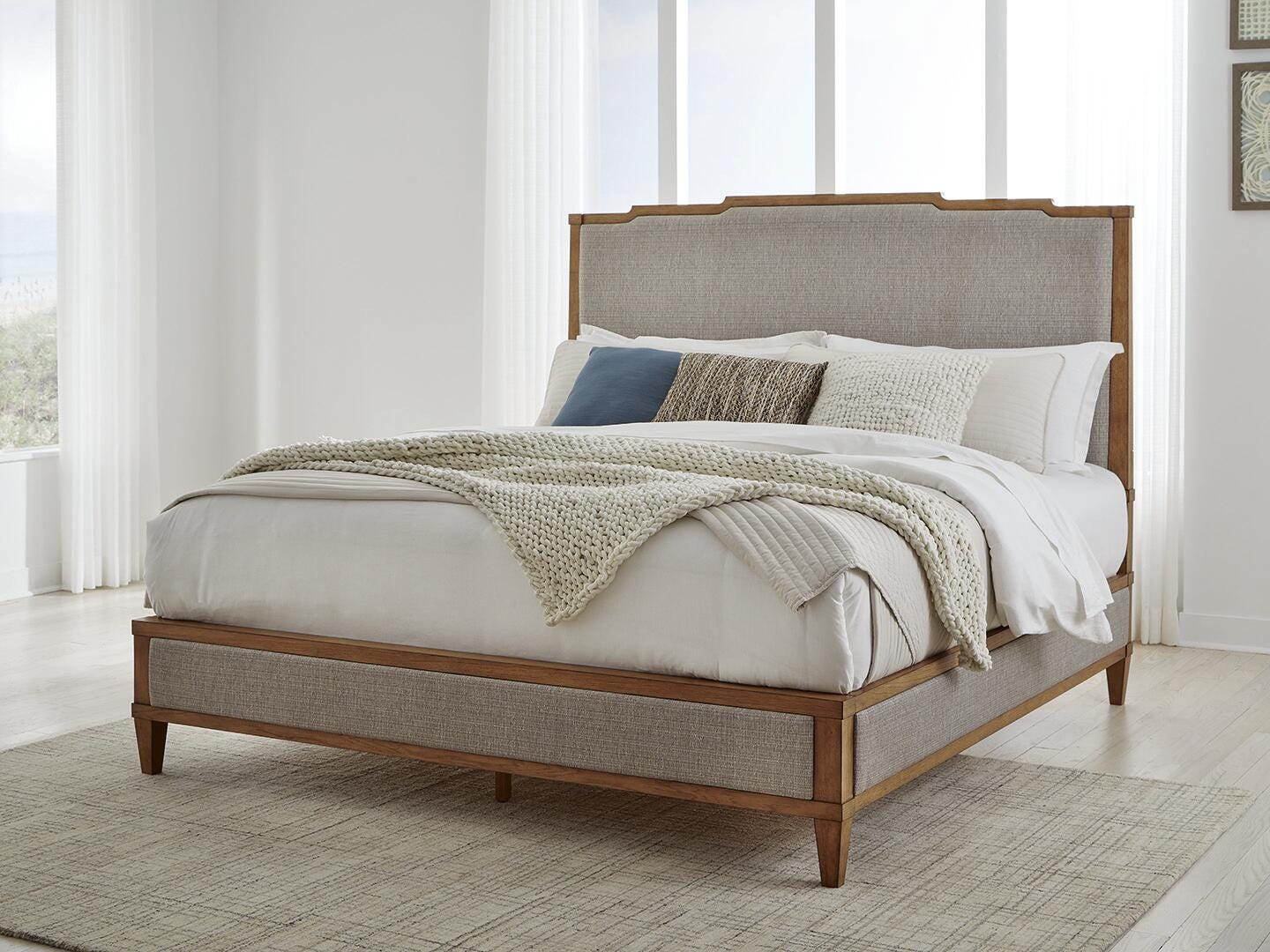 Sharlance California King Upholstered Panel Bed - Light Brown (2)