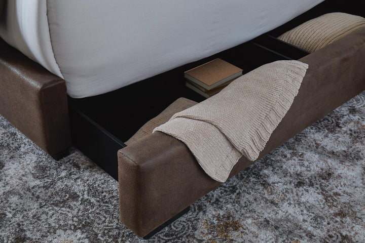 Lavernty King Upholstered Storage Bed - Coffee