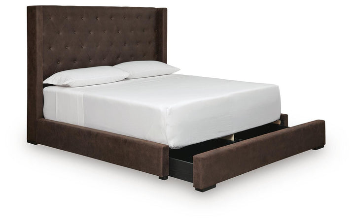 Lavernty Queen Upholstered Storage Bed - Coffee