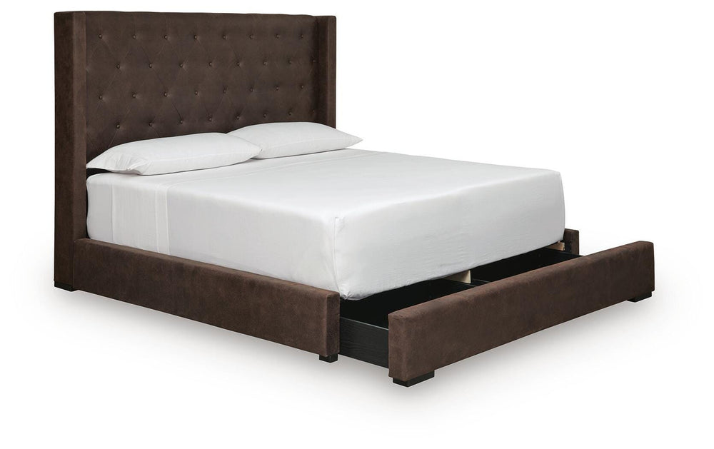 Lavernty Queen Upholstered Storage Bed - Coffee
