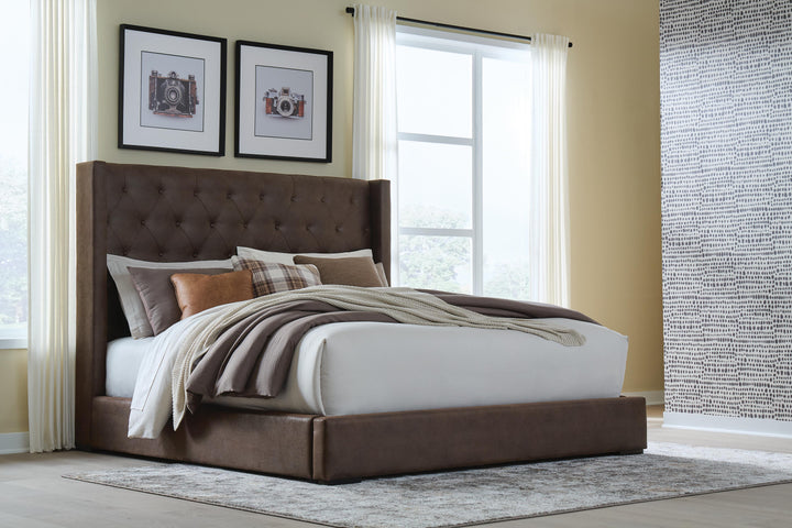 Lavernty Queen Upholstered Storage Bed - Coffee