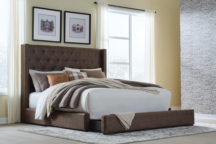 Lavernty Queen Upholstered Storage Bed - Coffee