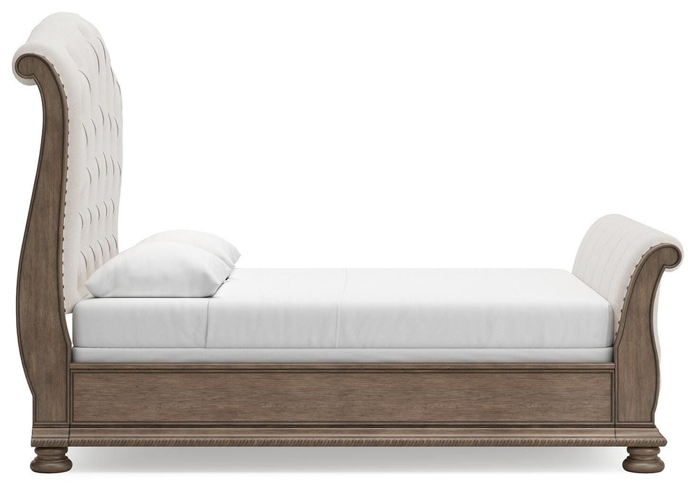 Ardenfield Queen Upholstered Sleigh Bed - Light Brown (4)