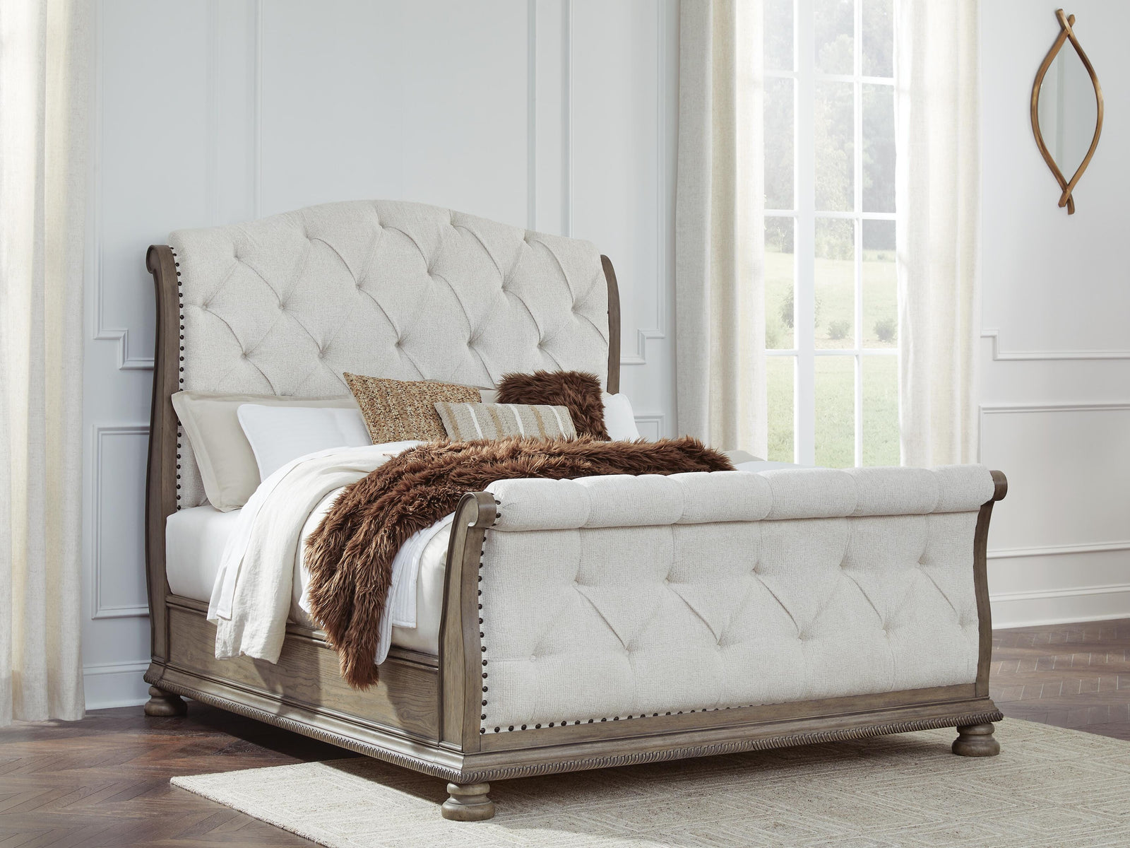 Ardenfield Queen Upholstered Sleigh Bed - Light Brown (2)