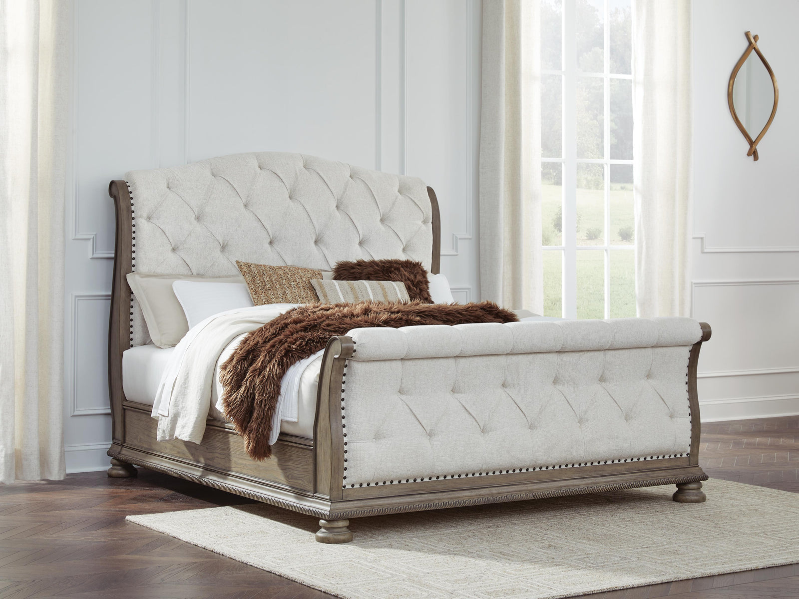 Ardenfield King Upholstered Sleigh Bed - Light Brown (2)