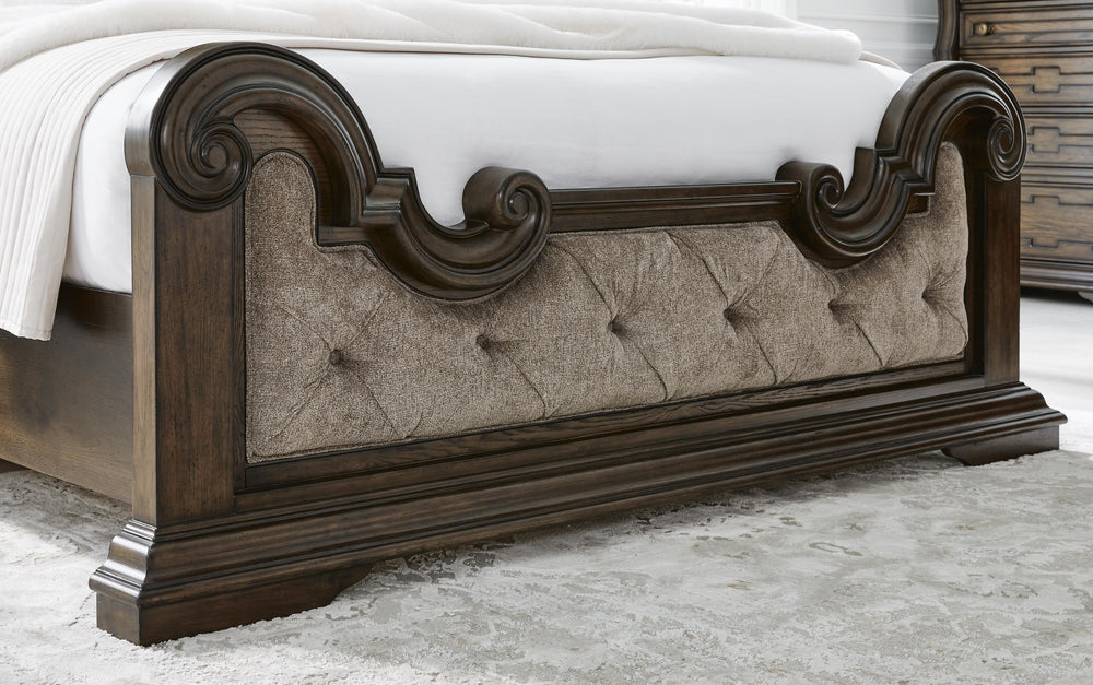 Maylee King Upholstered Bed - Dark Brown (7)