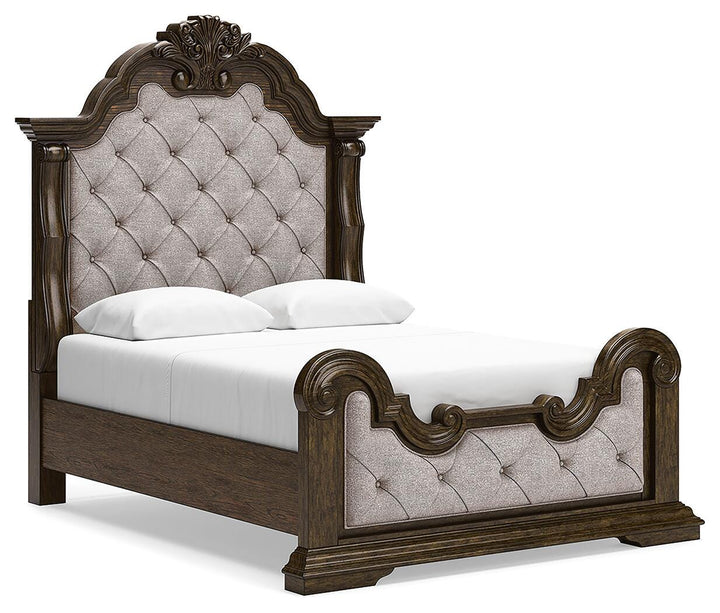Maylee Queen Upholstered Bed - Dark Brown (1)