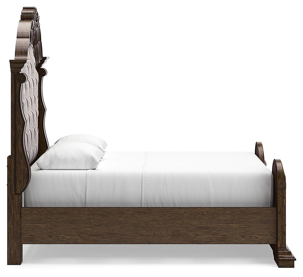 Maylee Queen Upholstered Bed - Dark Brown (4)